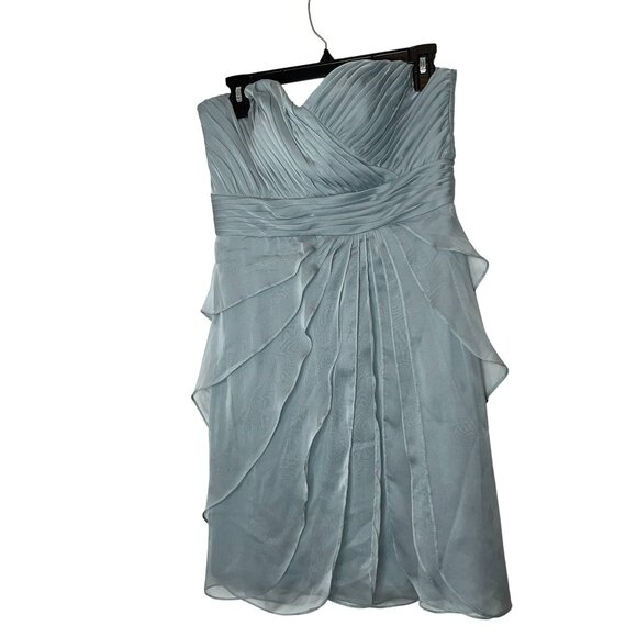 Adrianna Papell Strapless Blue Chiffon Ruffle  Dress Womes 14 - Picture 2 of 12